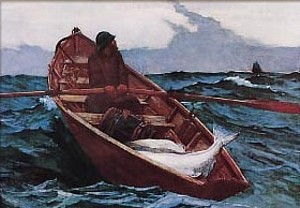 A fisherman in his dory.